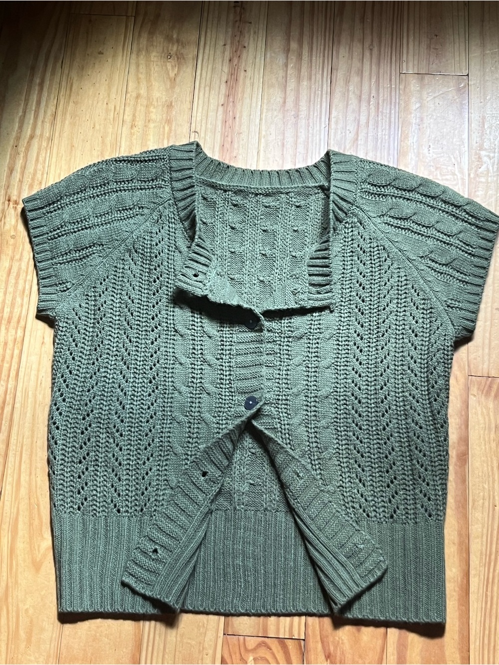 Olive Green Short-Sleeve Knit Sweater Cardigan